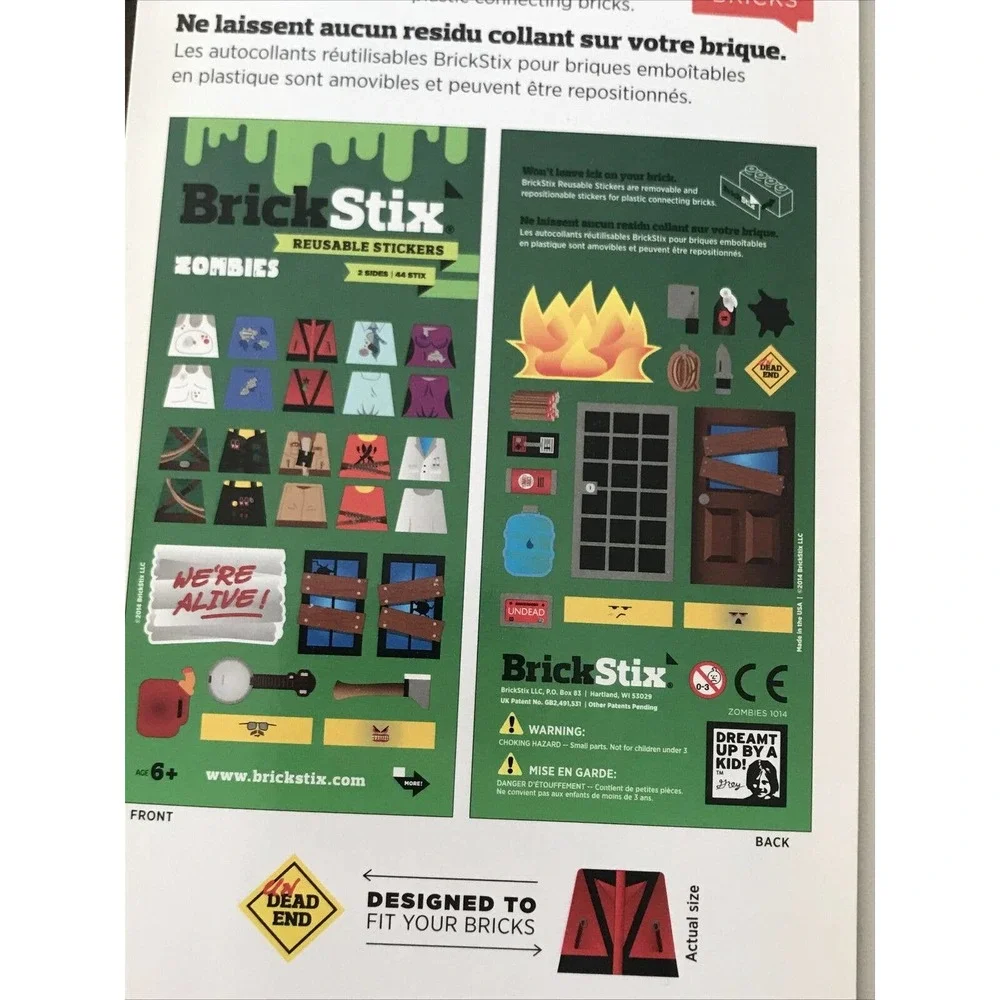 Brick Stix Reusable Stickers Lot of 6 Galaxy Zombie Apocalypse Lego Compatible